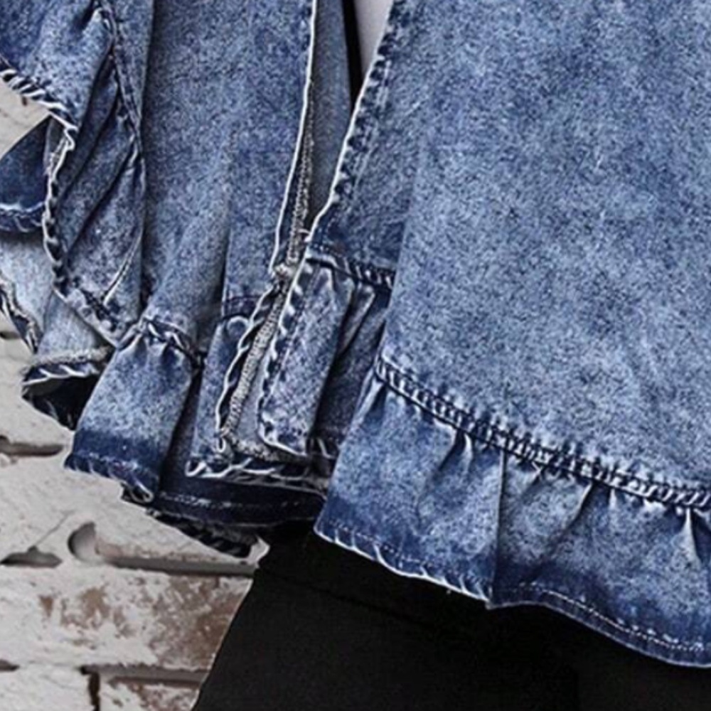 Boho Denim Open Front Ruffle Detail Light Jacket Coat - Picture 3 of 5